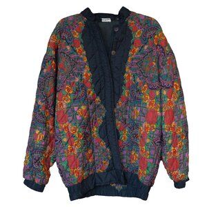 Vtg 90s Goth Quilted Coat Black Grandmacore Floral Oversize Slouchy Boho Jacket